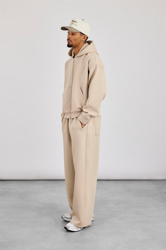 Cernucci Scuba Zip Through Boxy Hoodie & Baggy Fit Trouser - Stone — S — Size S — Side View