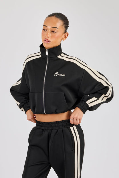 Cernucci Taping Cropped Funnel Neck Jacket - Black — XS — Front View