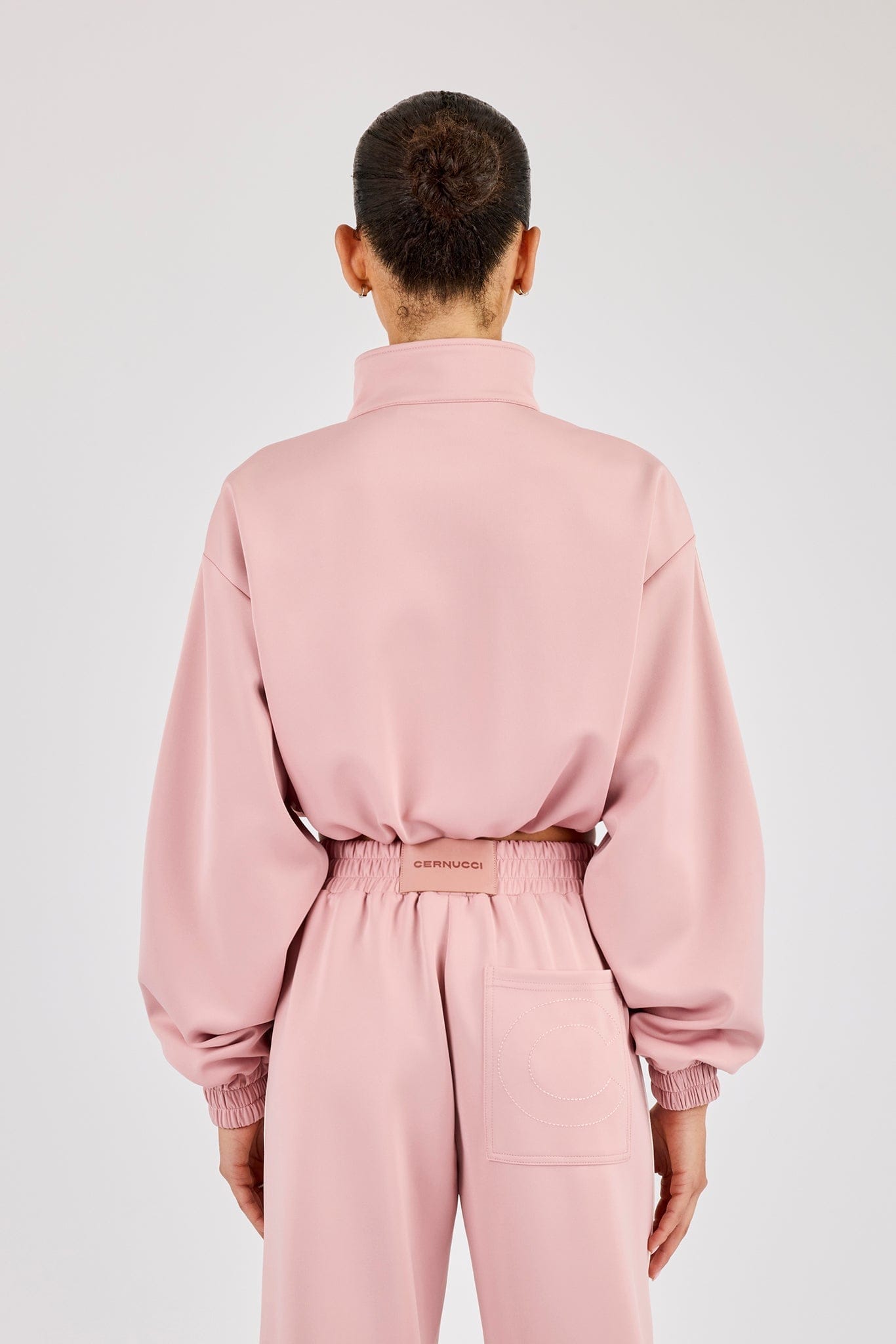 Cernucci Taping Cropped Funnel Neck Jacket - Dusty Pink — XS — Back View