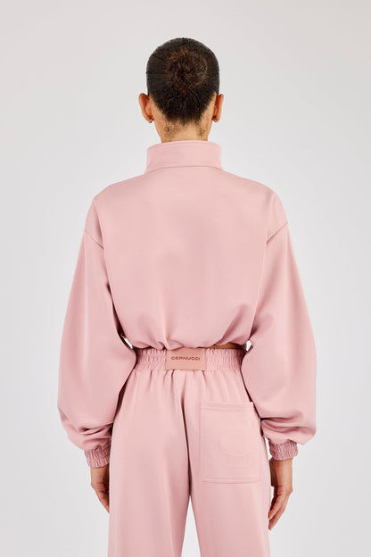 Cernucci Taping Cropped Funnel Neck Jacket - Dusty Pink — XS — Back View