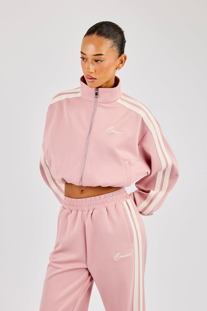Cernucci Taping Cropped Funnel Neck Jacket - Dusty Pink — XS — Top View
