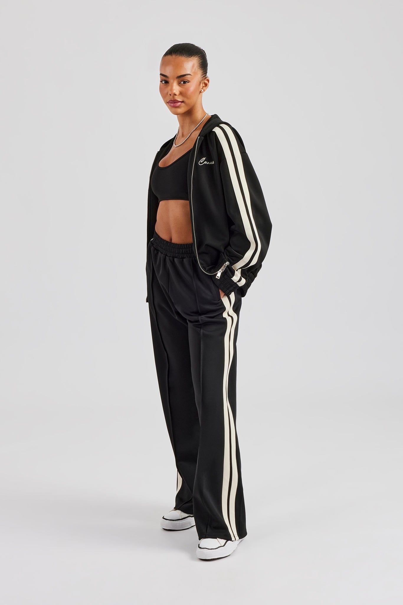 Cernucci Taping Wide Leg Track Pant - Black — XS — Side View