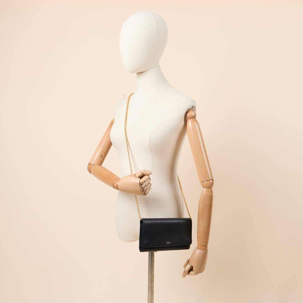 Mulberry Cross Body Wallet on Chain in Black, Calfskin Leather — Side View