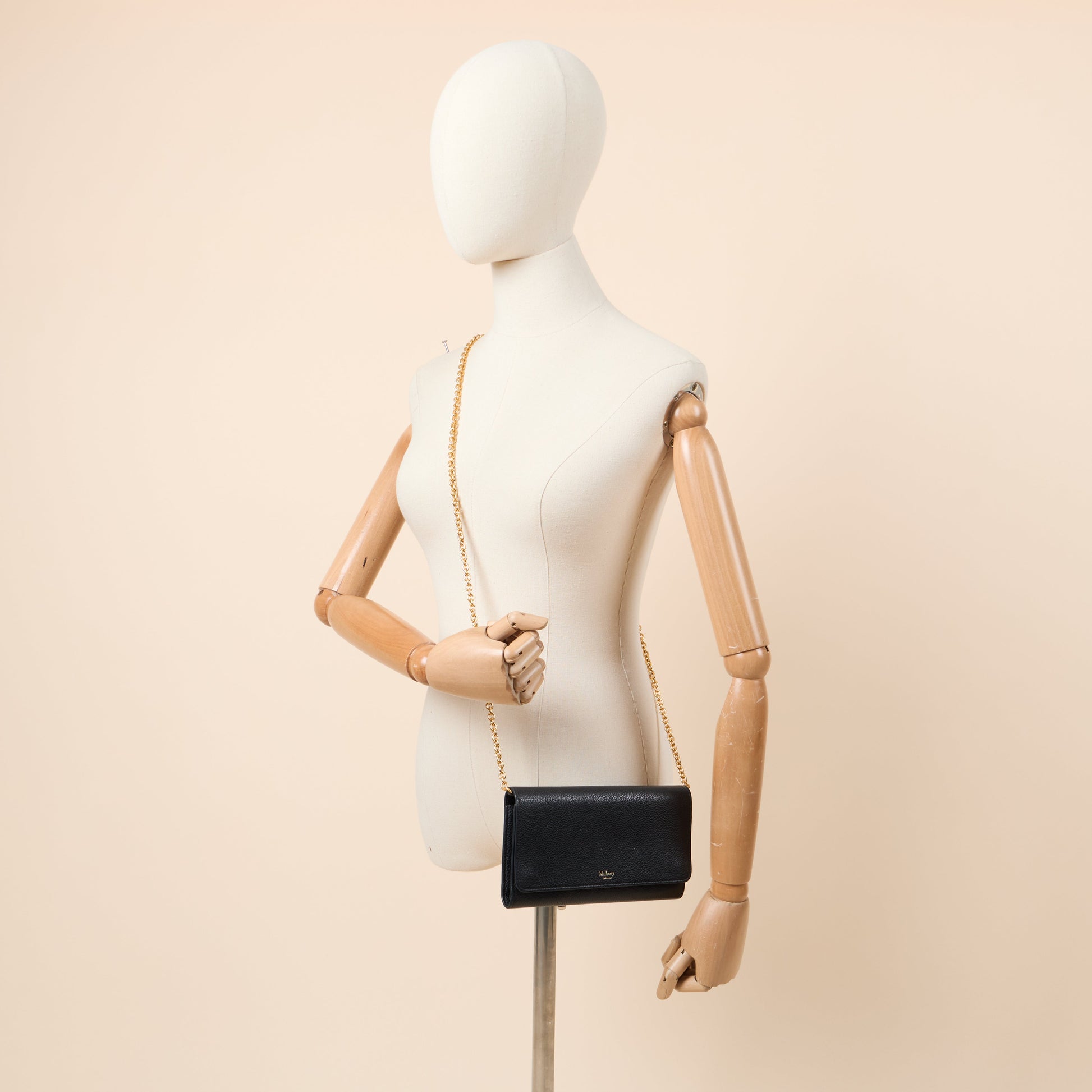 Mulberry Cross Body Wallet on Chain in Black, Calfskin Leather — Side View