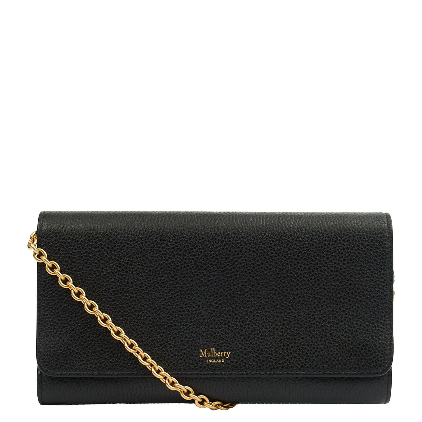 Mulberry Cross Body Wallet on Chain in Black, Calfskin Leather — Front View