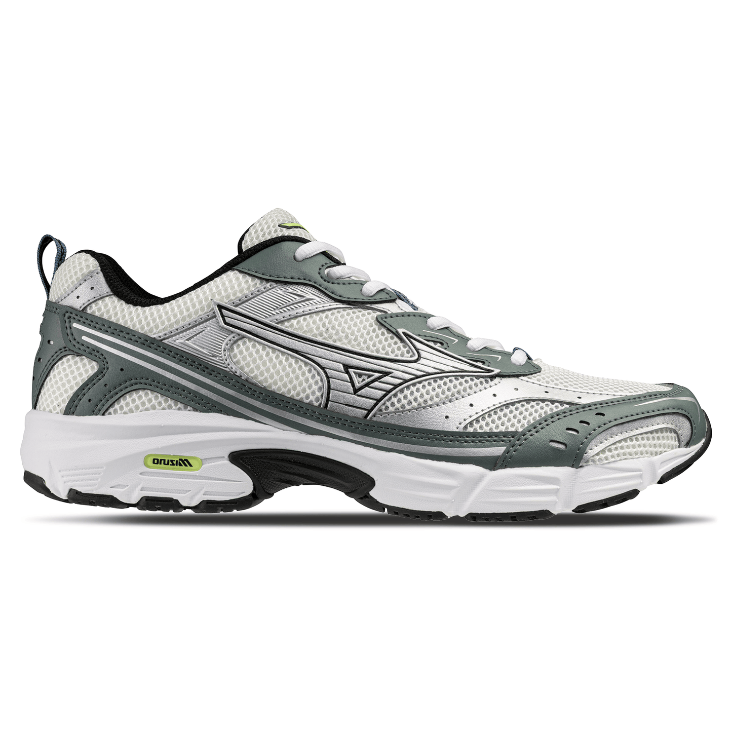 Mizuno MXR Sport 'Snow White Silver Balsam Green' — UK 4 | EU 36.5 | US 5 — Side View