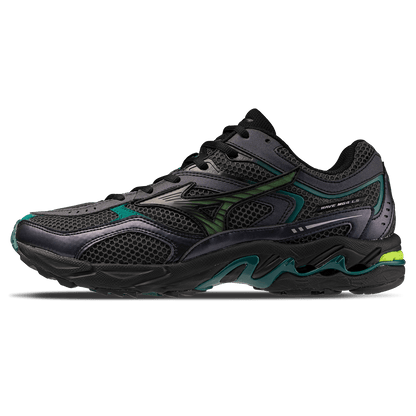 Mizuno Wave Mustang LS Sport 'Black Oyster Green Glow Aventurine' — UK 4 | EU 36.5 | US 5 — Front View