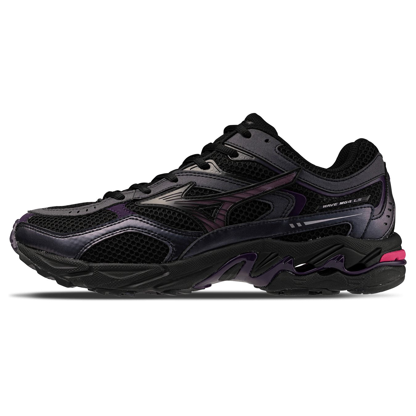 Mizuno Wave Mustang LS Sport 'Black Fuchsia Purple Blackberry Cordial' — UK 4 | EU 36.5 | US 5 — Front View