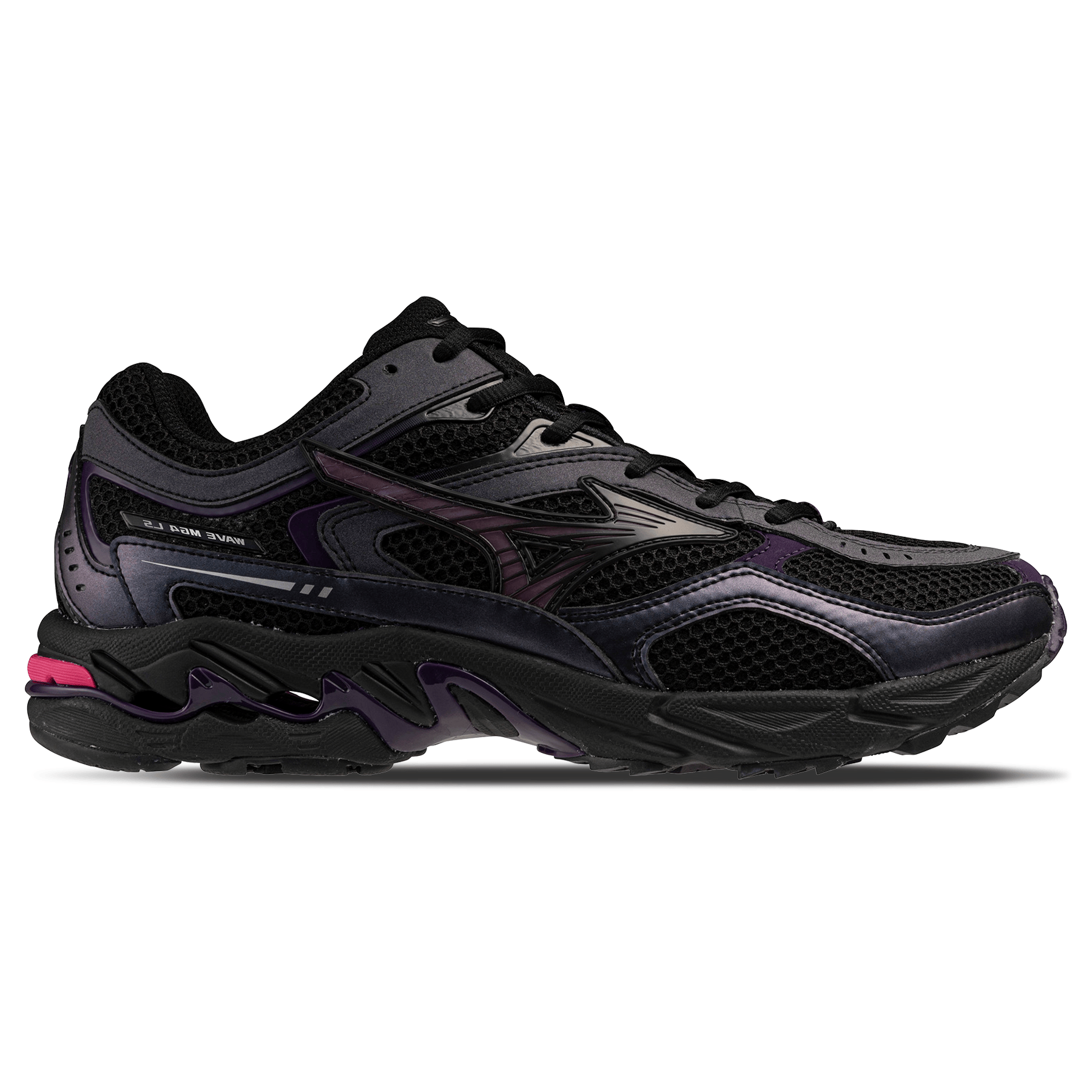Mizuno Wave Mustang LS Sport 'Black Fuchsia Purple Blackberry Cordial' — UK 4 | EU 36.5 | US 5 — Side View