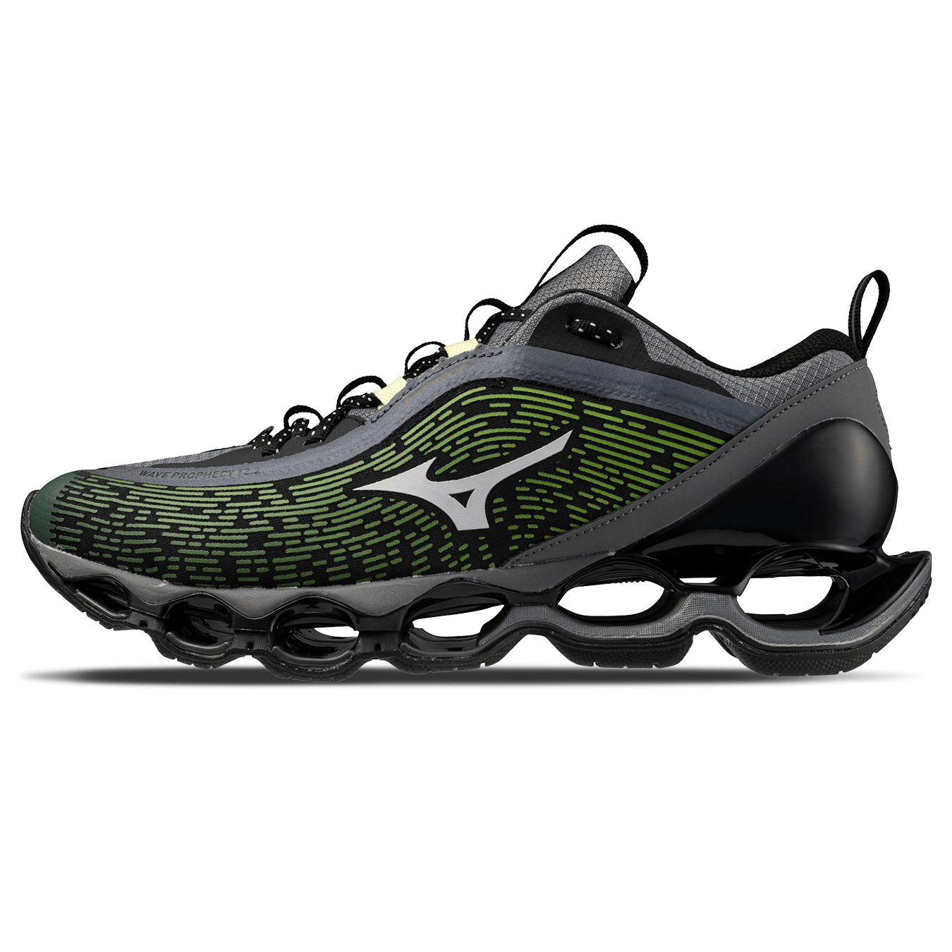 Mizuno Wave Prophecy 13.2 'Green Glow Cloudscape Quiet Shade' — UK 4 | EU 36.5 | US 5 — Front View