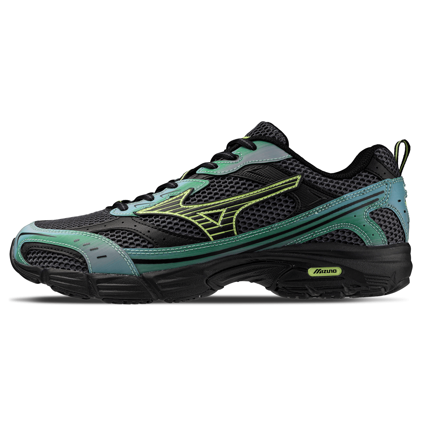 Mizuno MXR Lenticular 'Iron Gate Grossular Green Black' — UK 4 | EU 36.5 | US 5 — Front View