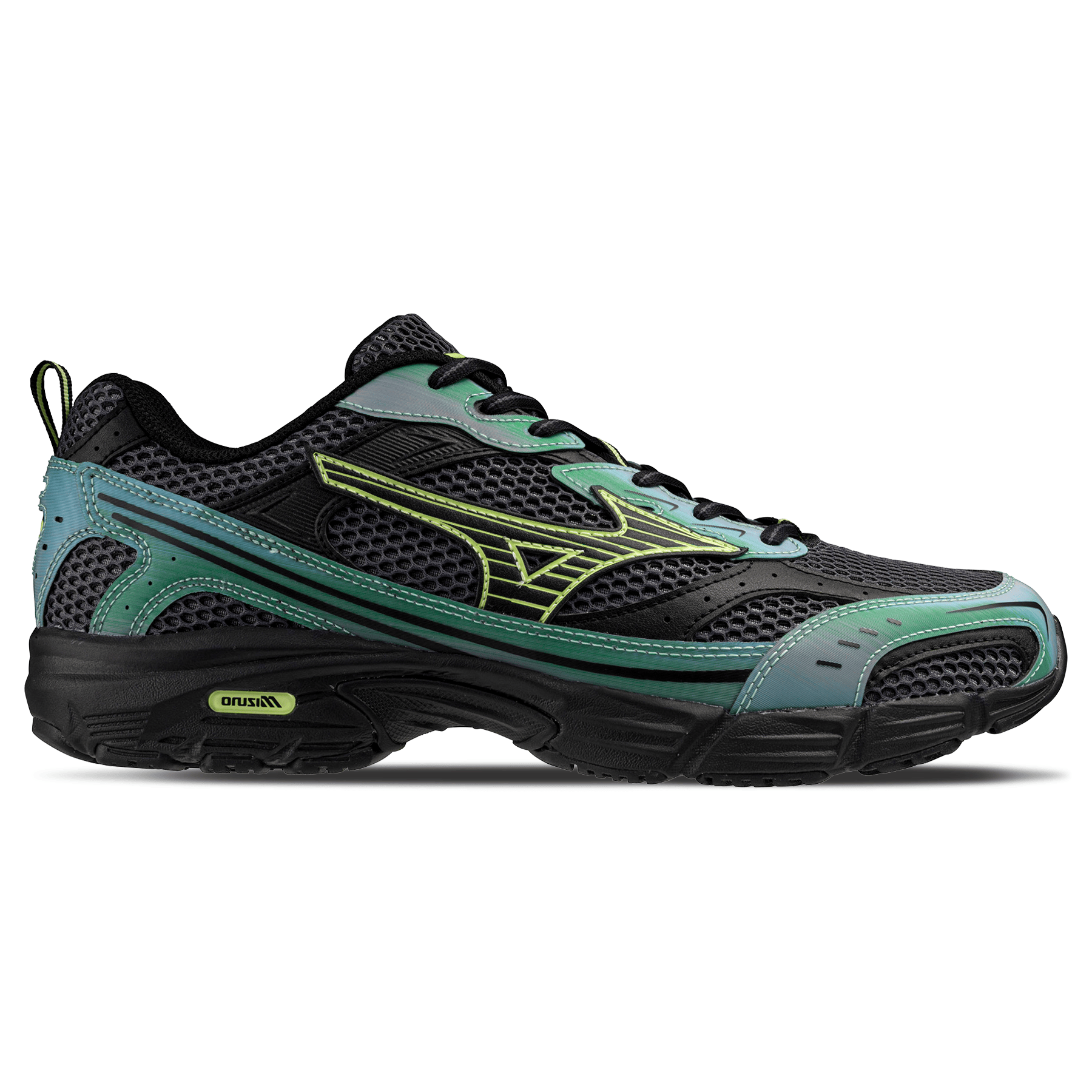 Mizuno MXR Lenticular 'Iron Gate Grossular Green Black' — UK 4 | EU 36.5 | US 5 — Side View