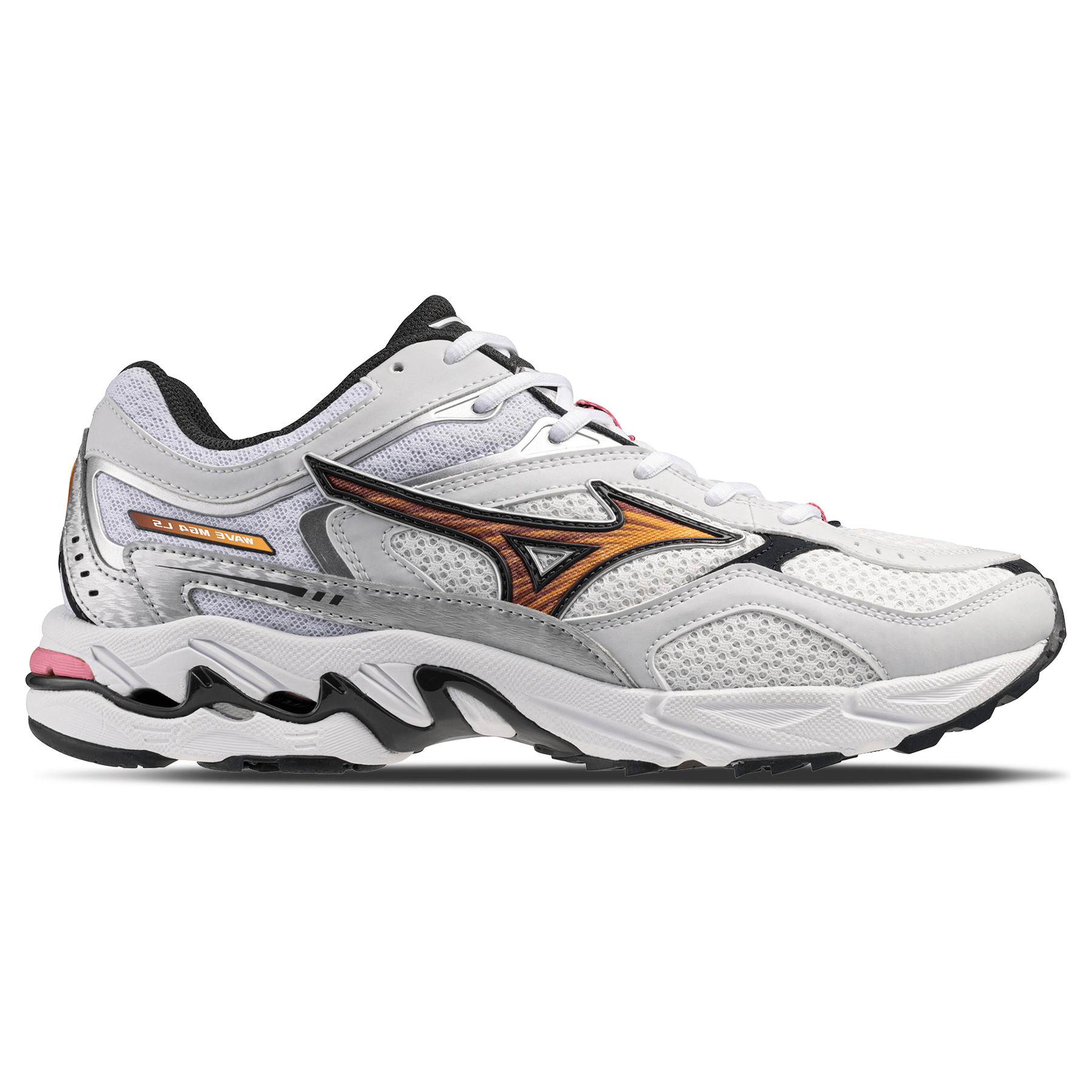 Mizuno Wave Mustang LS OG 'White Artisan's Gold Galaxy Silver' — UK 4 | EU 36.5 | US 5 — Side View