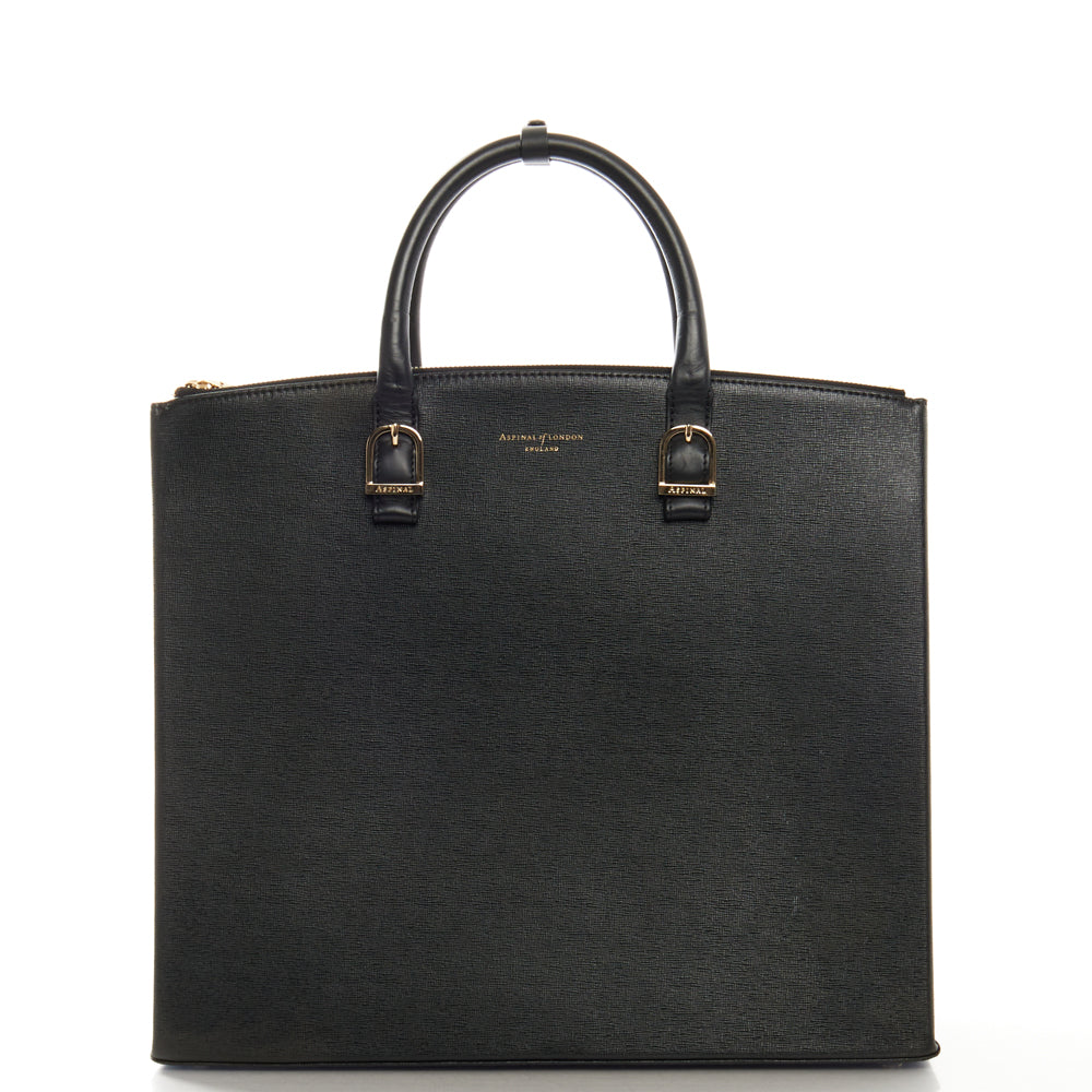 Aspinal of London Tote Editors Bag- Medium in Black, Leather — Front View