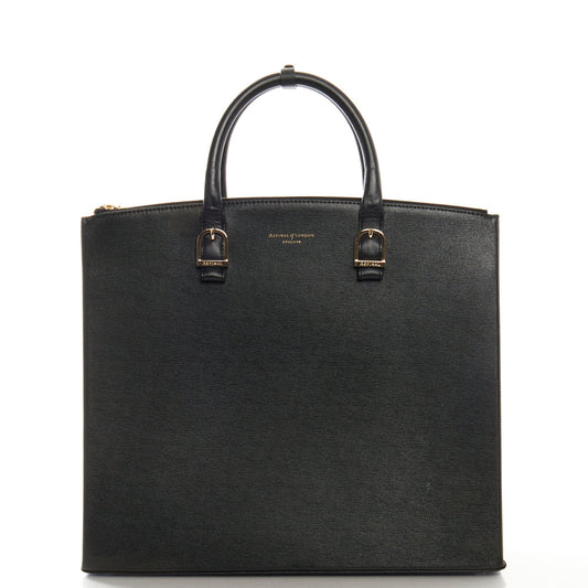 Aspinal of London Tote Editors Bag- Medium in Black, Leather — Front View