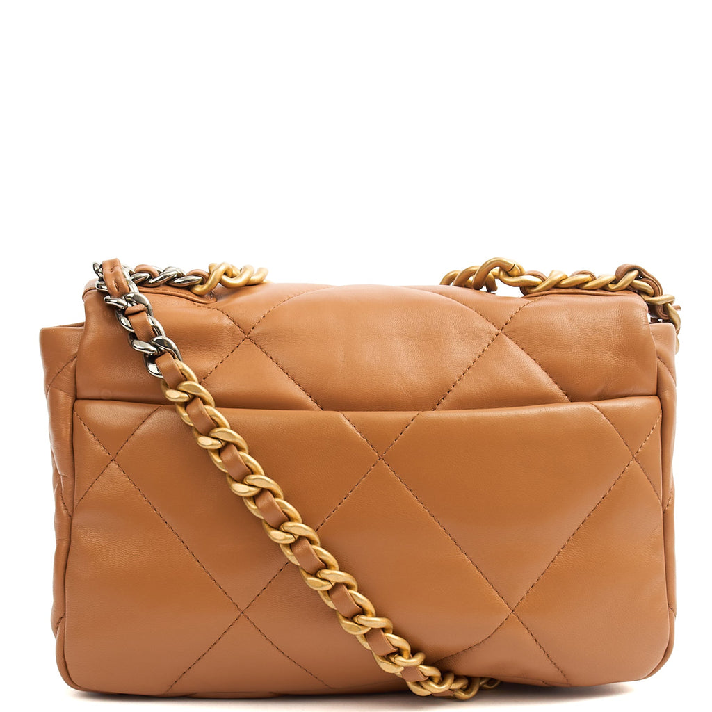 Chanel Shoulder Bag Chanel 19 in Brown, Calfskin Leather — Back View