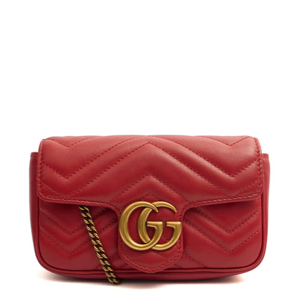Gucci Cross Body Marmont Shoulder Flap Bag - Mini in Red, Leather — Front View