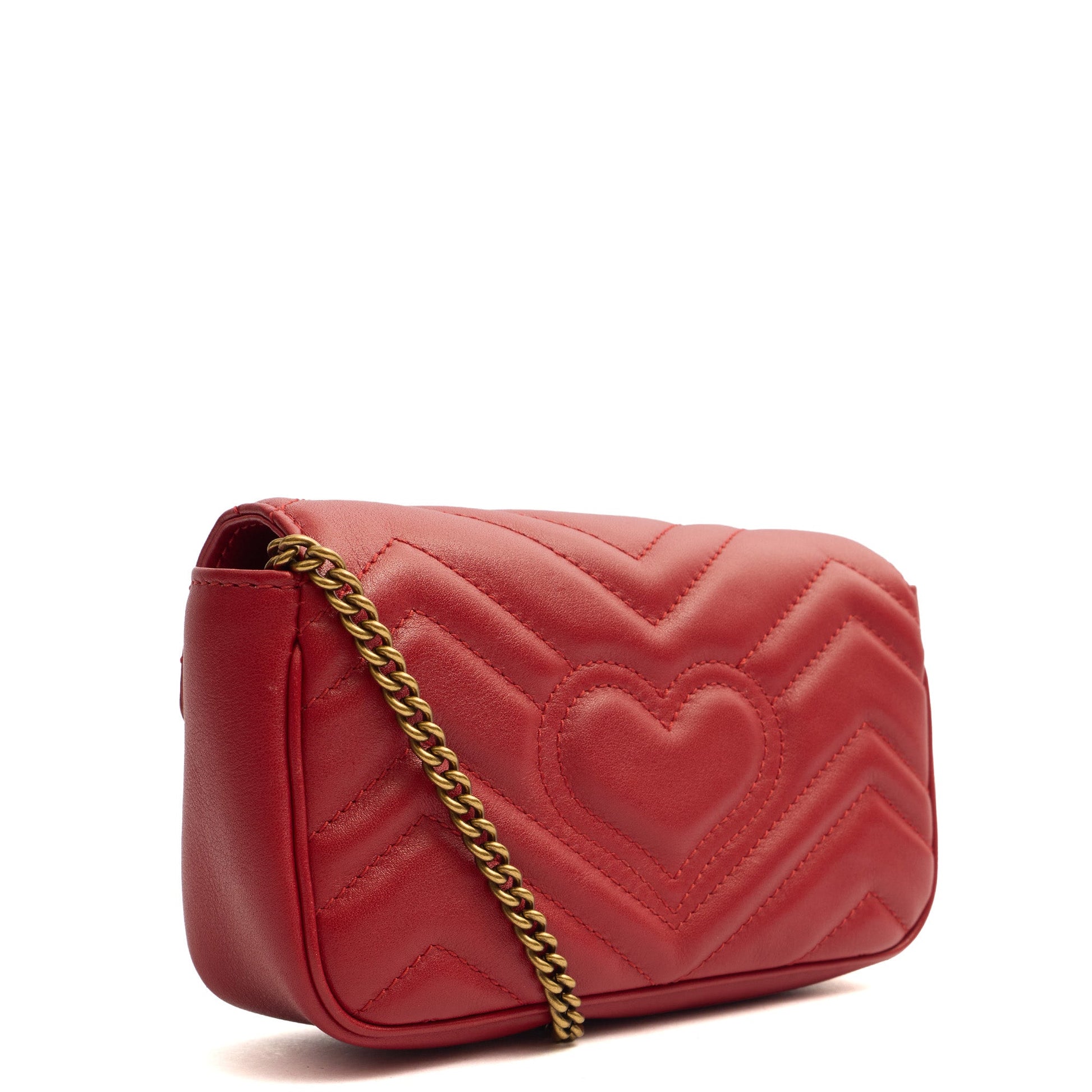 Gucci Cross Body Marmont Shoulder Flap Bag - Mini in Red, Leather — Side View
