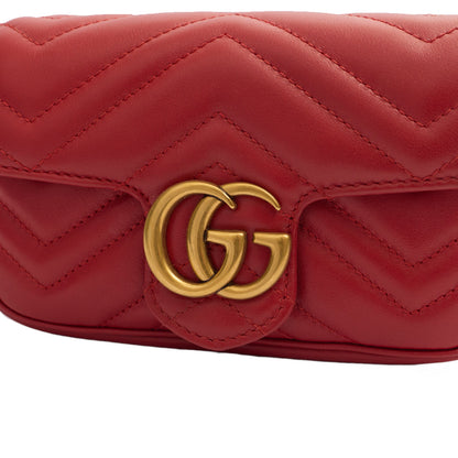 Gucci Cross Body Marmont Shoulder Flap Bag - Mini in Red, Leather — Detail View