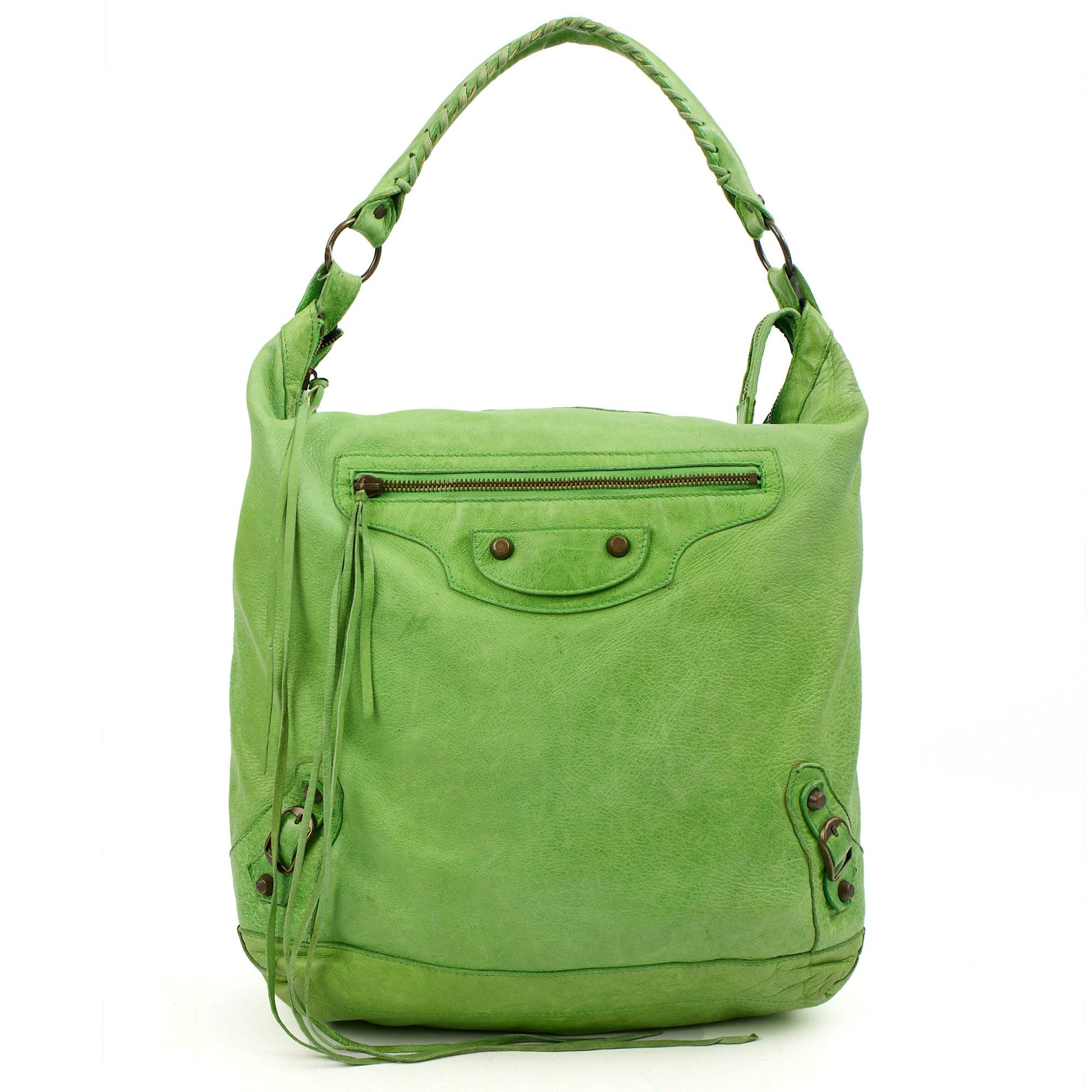 Balenciaga Shoulder Bag Motocross Giant 21 in Green, Leather — Front View