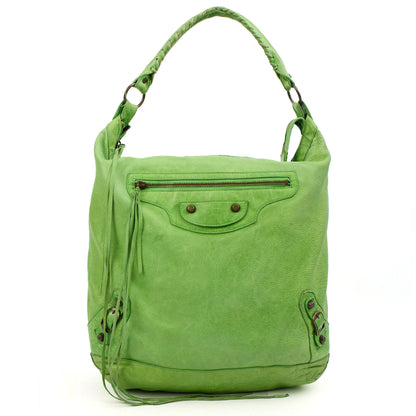 Balenciaga Shoulder Bag Motocross Giant 21 in Green, Leather — Front View