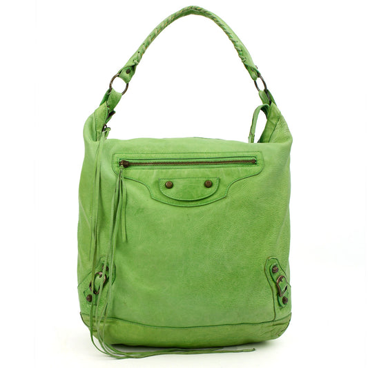 Balenciaga Shoulder Bag Motocross Giant 21 in Green, Leather — Front View