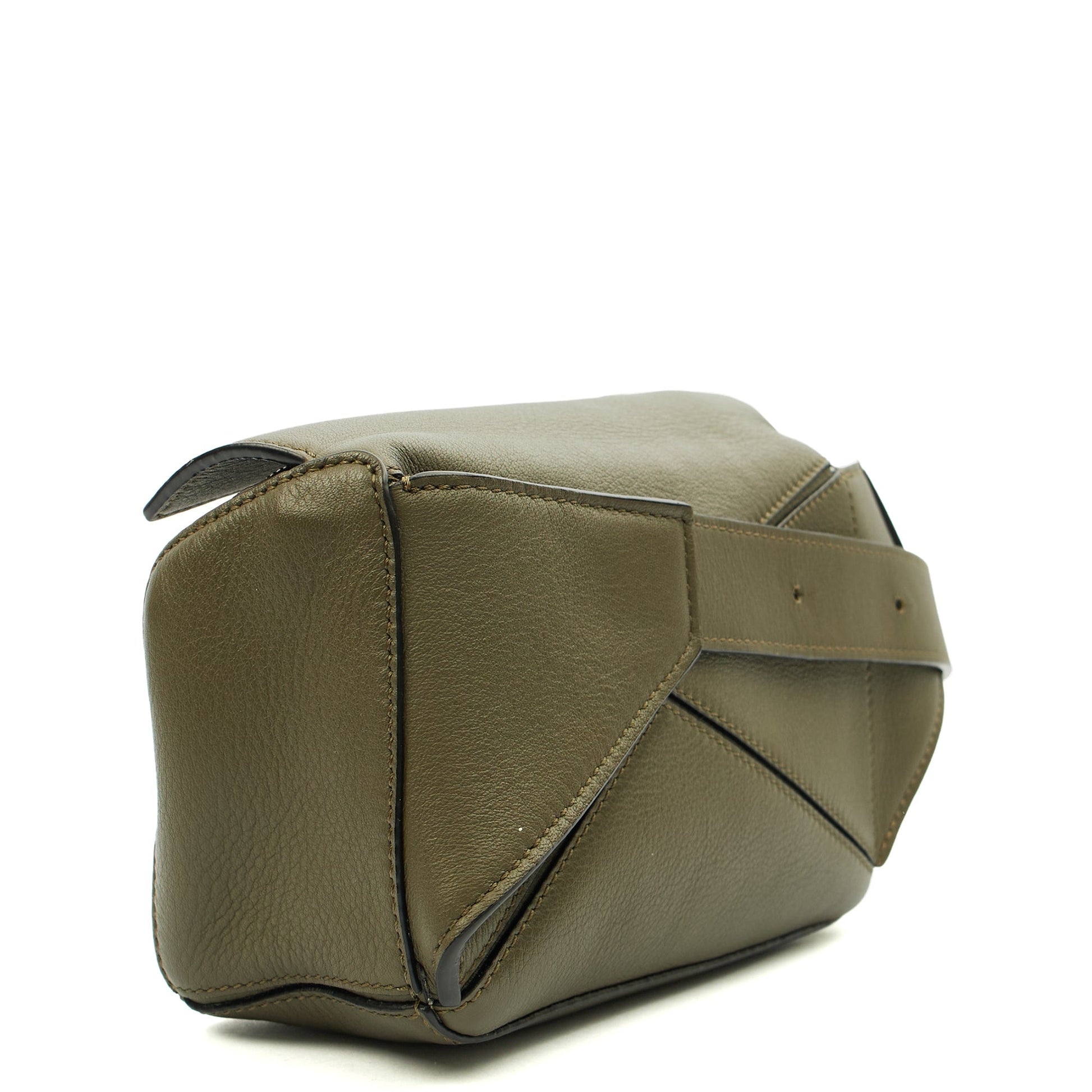 Loewe Cross Body Puzzle Edge Belt Bag in Green, Leather — Side View