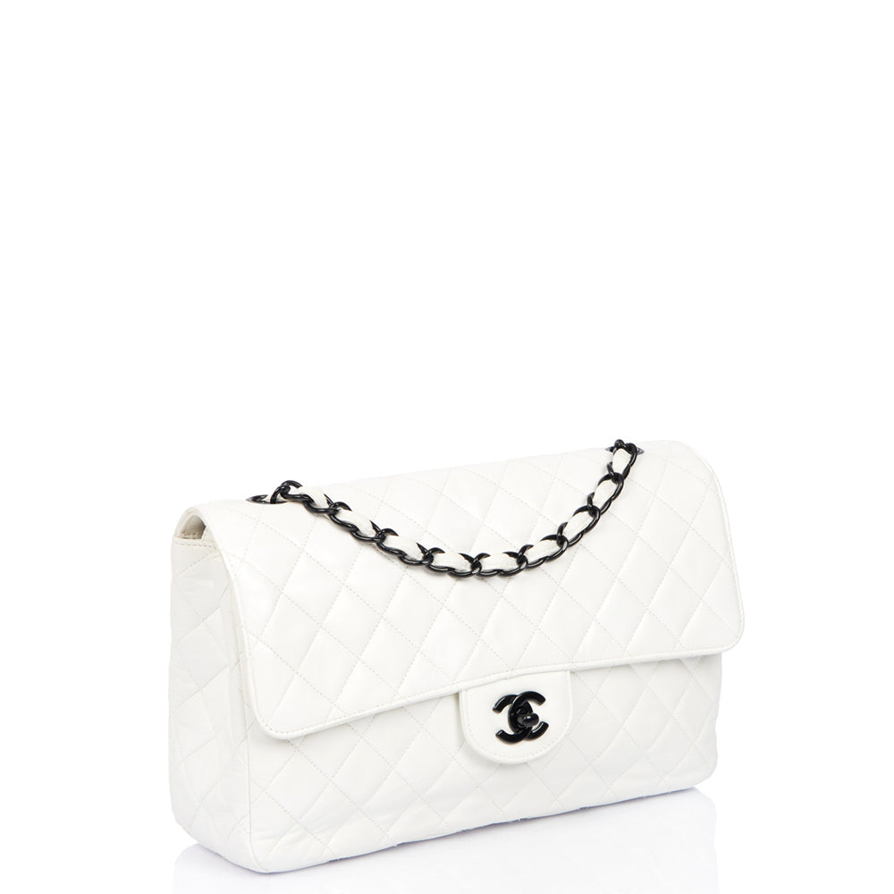 Chanel Classic Single Flap - Large in White, Leather — Side View