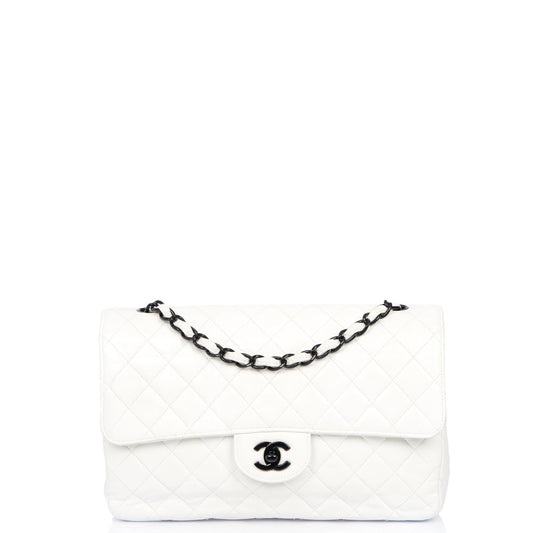 Chanel Classic Single Flap - Large in White, Leather — Front View