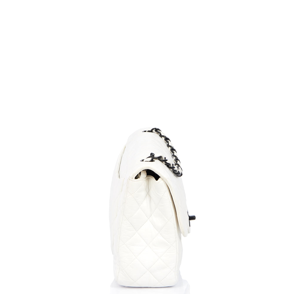 Chanel Classic Single Flap - Large in White, Leather — Back View