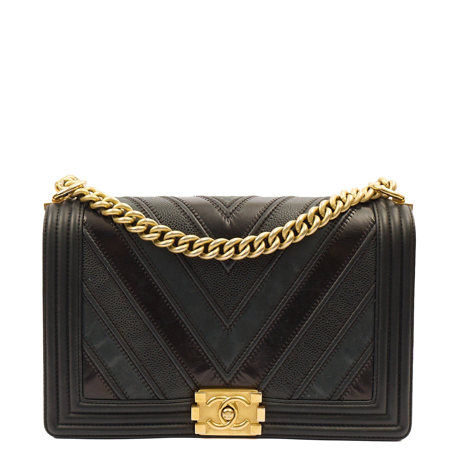 Chanel Shoulder Bag Boy - Medium in Black, Calfskin Leather — Front View
