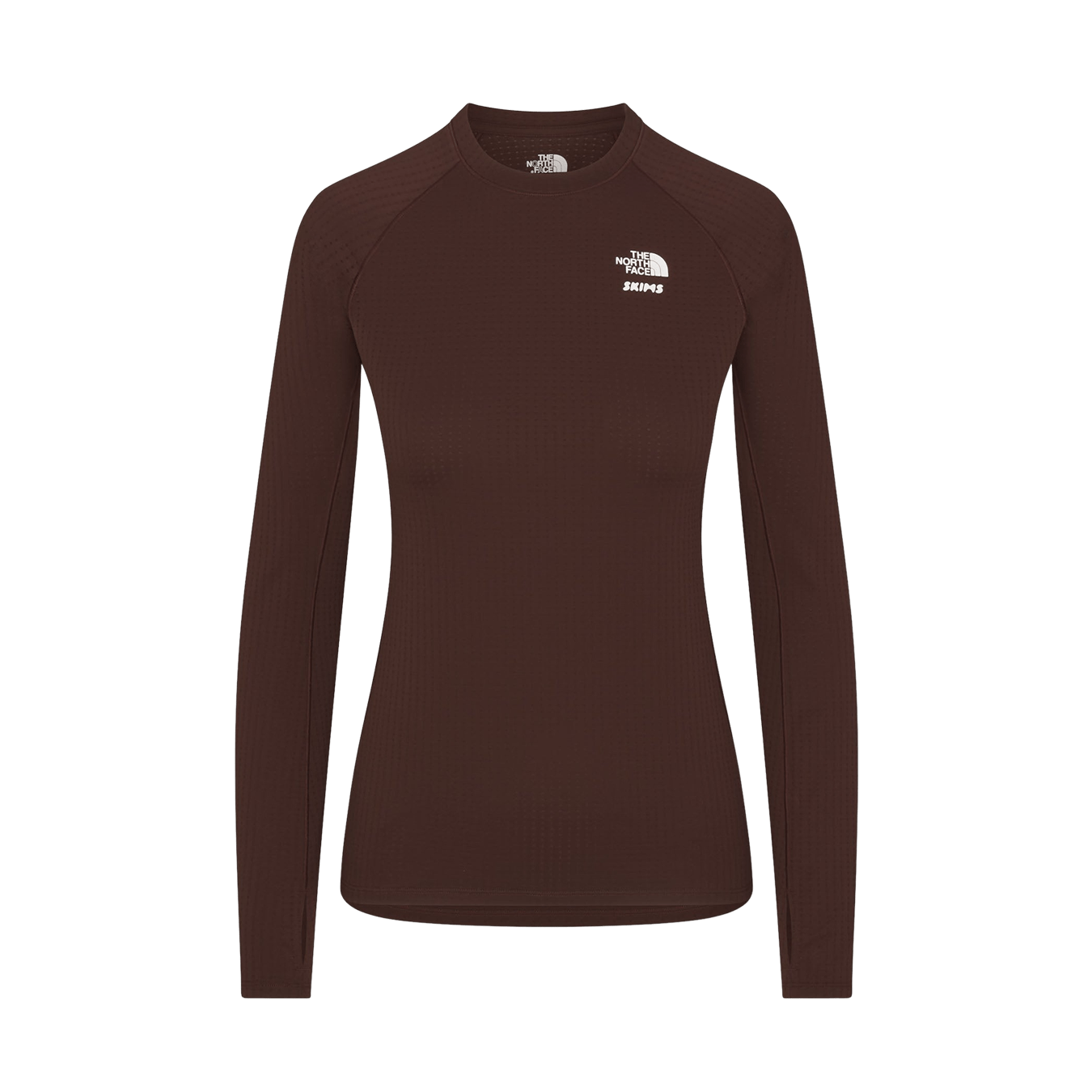 SKIMS x The North Face Dotknit Long Sleeve Top 'Cocoa' — XXS — Front View