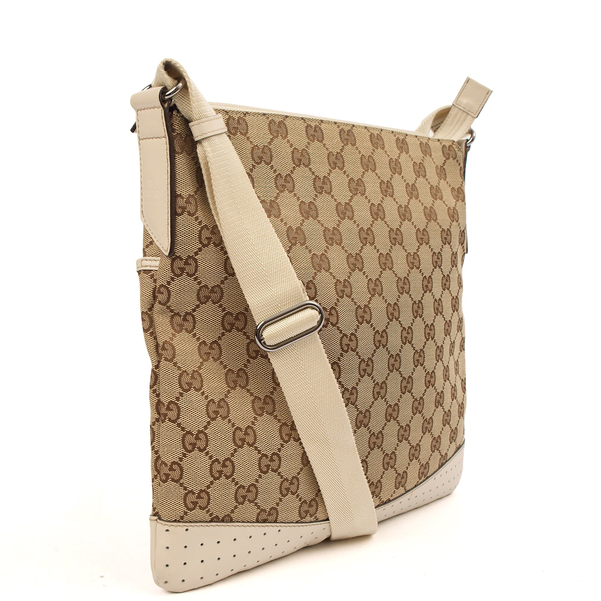 Gucci Cross Body Messenger in Neutral, GG Supreme Canvas — Back View