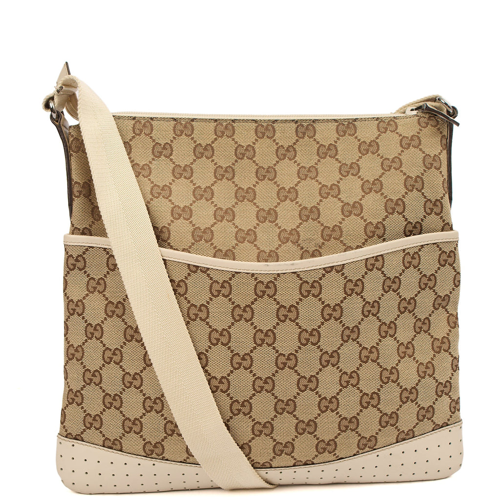 Gucci Cross Body Messenger in Neutral, GG Supreme Canvas — Top View