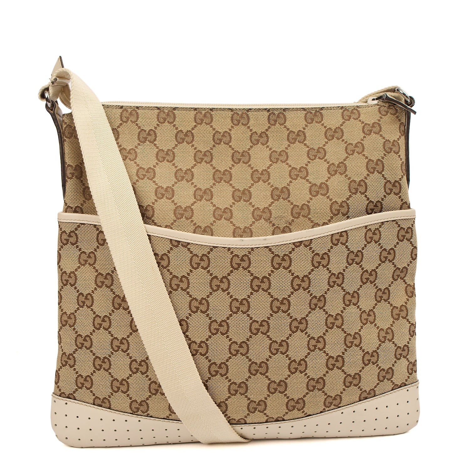 Gucci Cross Body Messenger in Neutral, GG Supreme Canvas — Top View