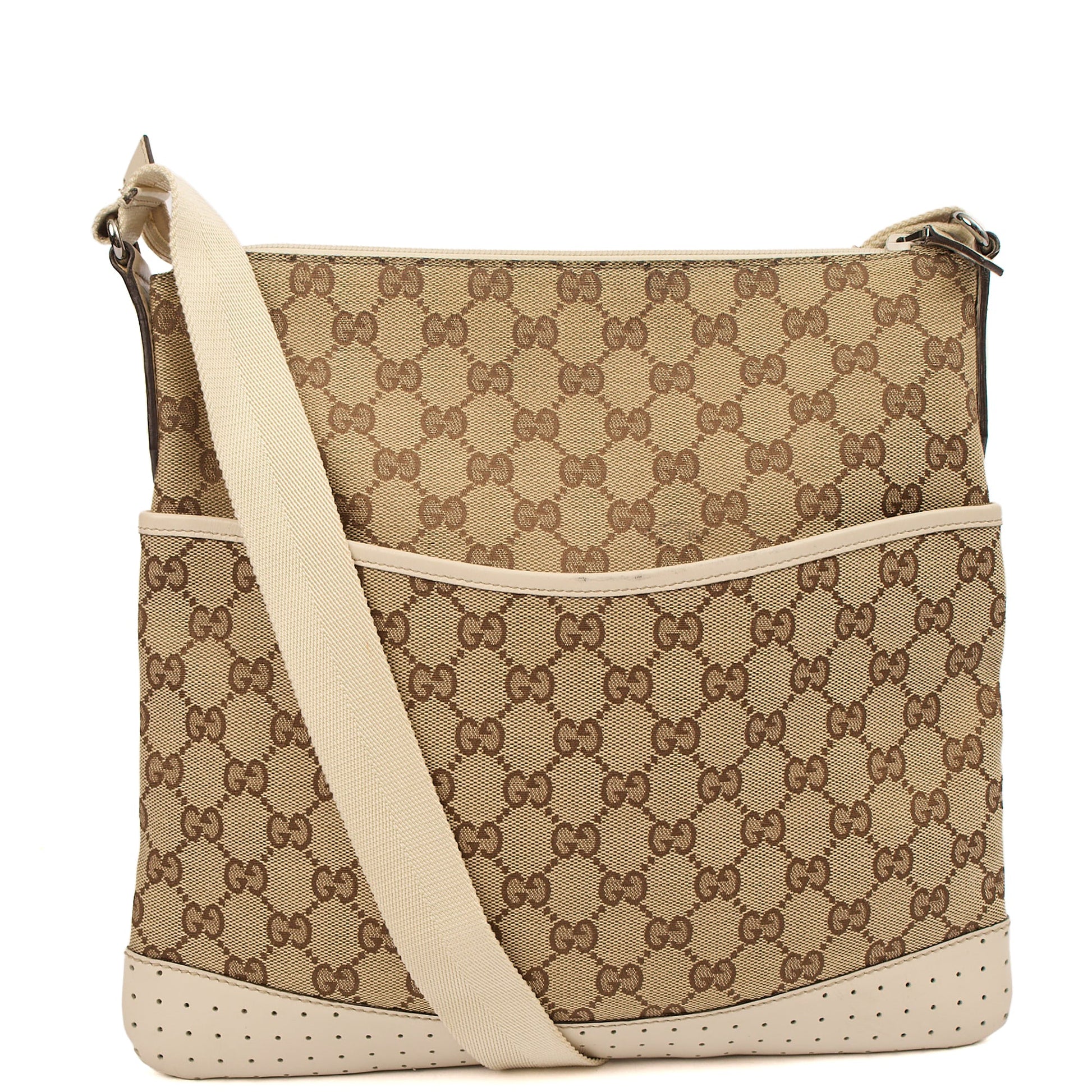Gucci Cross Body Messenger in Neutral, GG Supreme Canvas — Top View