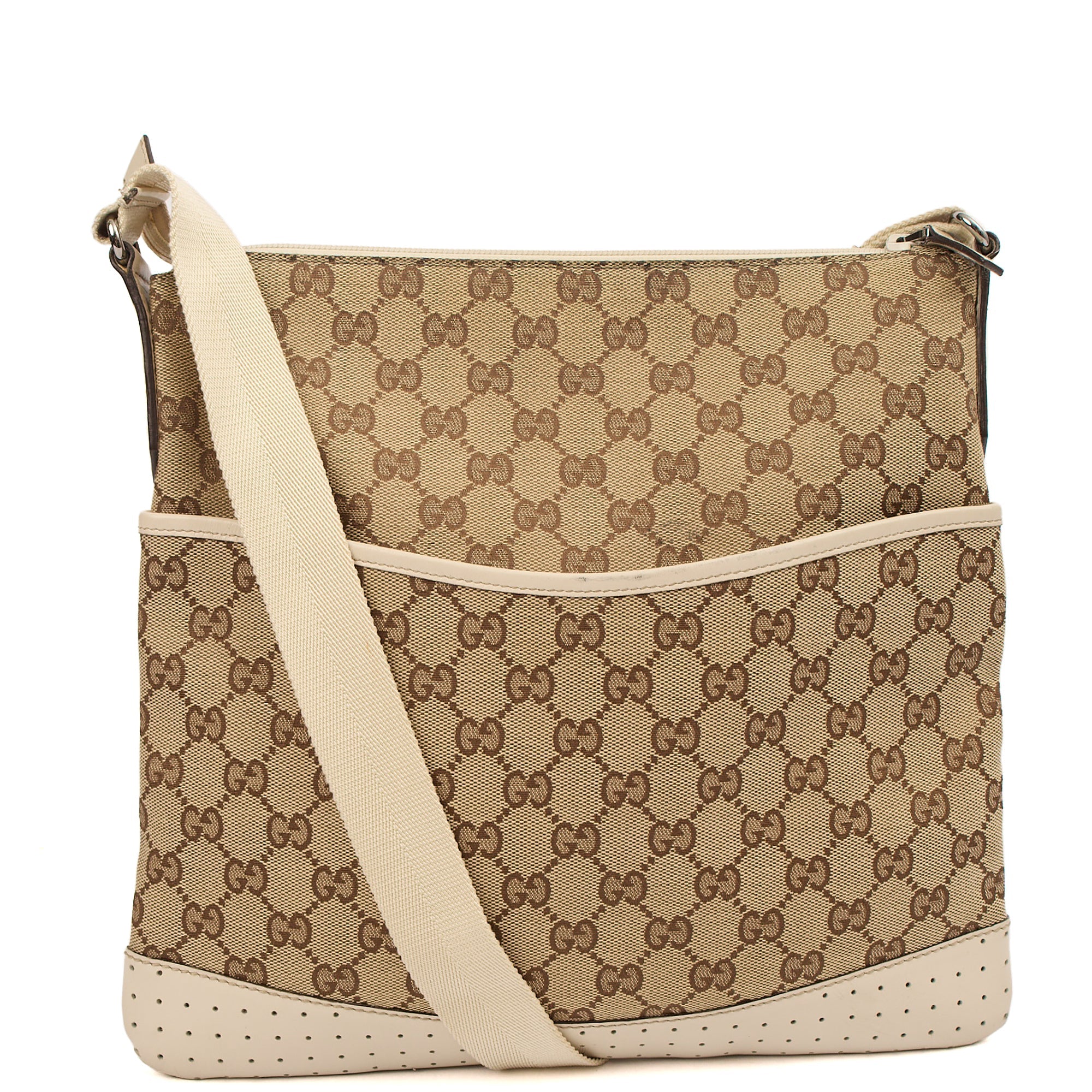 Gucci Cross Body Messenger in Neutral, GG Supreme Canvas — Top View