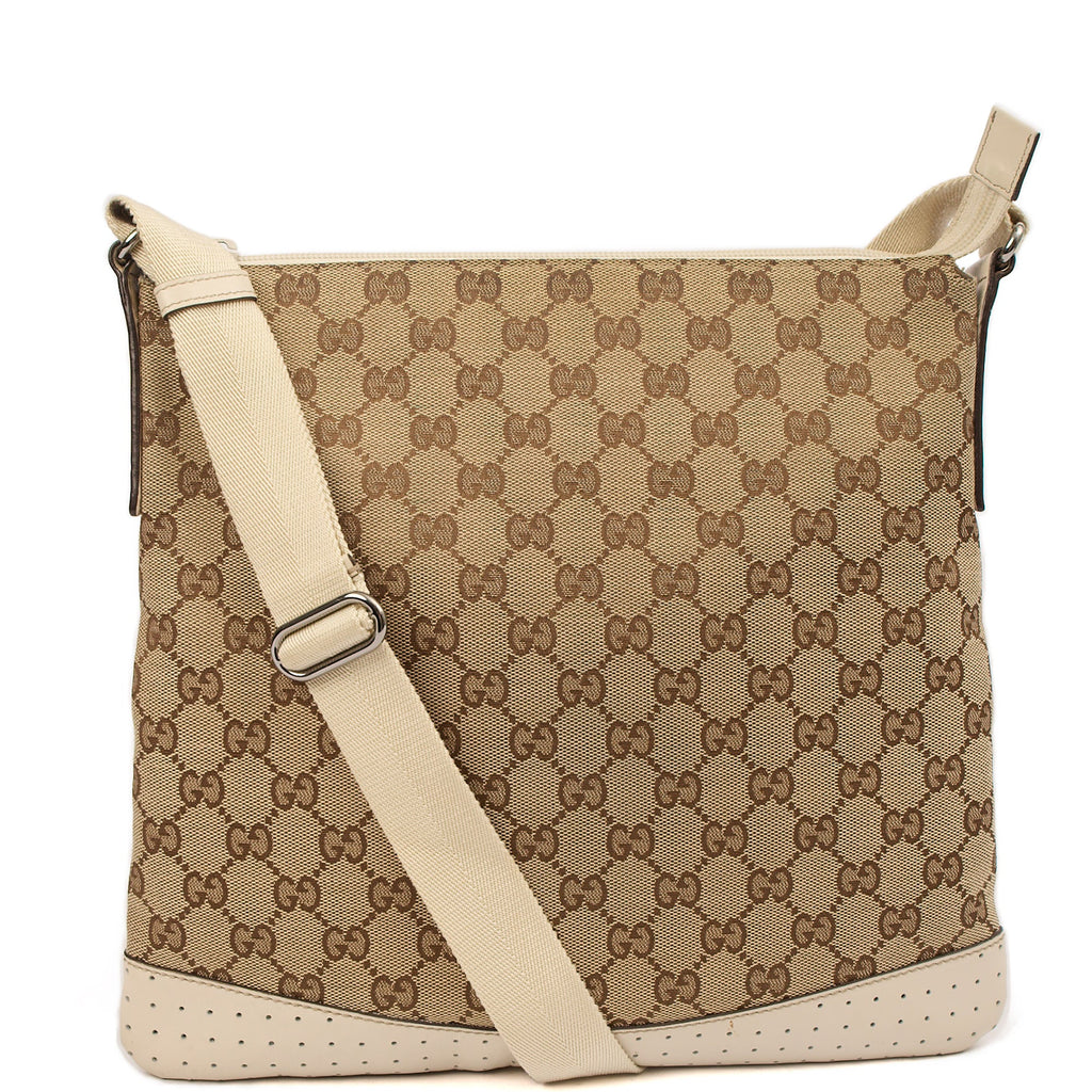 Gucci Cross Body Messenger in Neutral, GG Supreme Canvas — Front View
