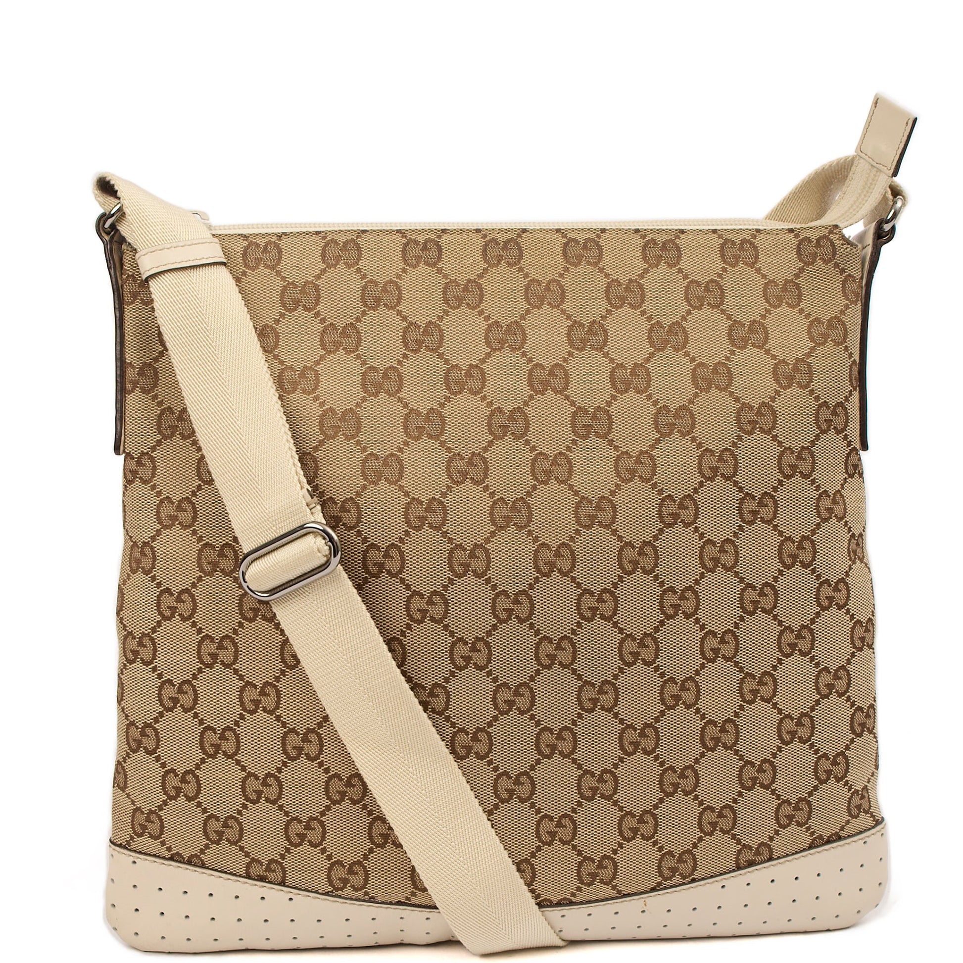 Gucci Cross Body Messenger in Neutral, GG Supreme Canvas — Front View