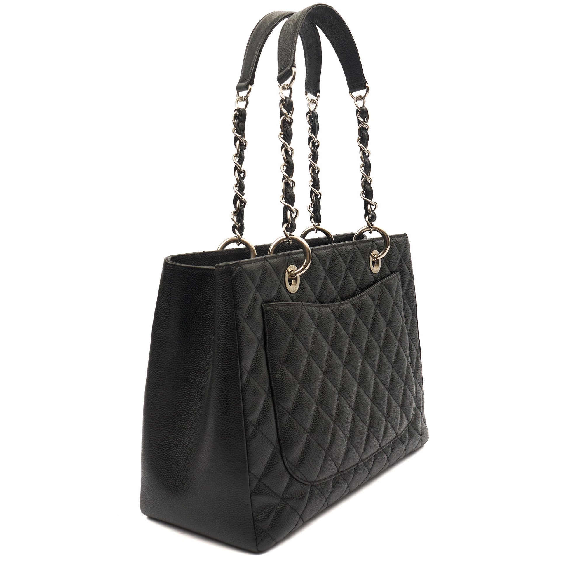 Chanel Tote Grand Shopping Tote in Black, Caviar Leather — Back View