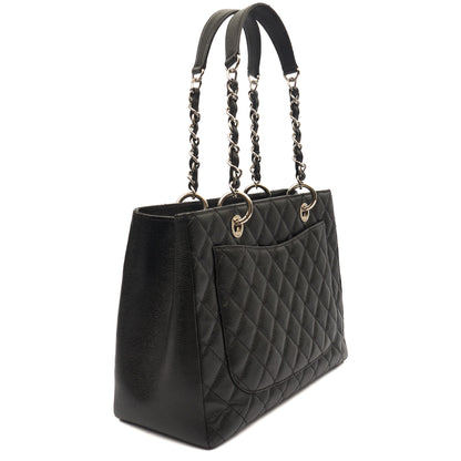 Chanel Tote Grand Shopping Tote in Black, Caviar Leather — Back View