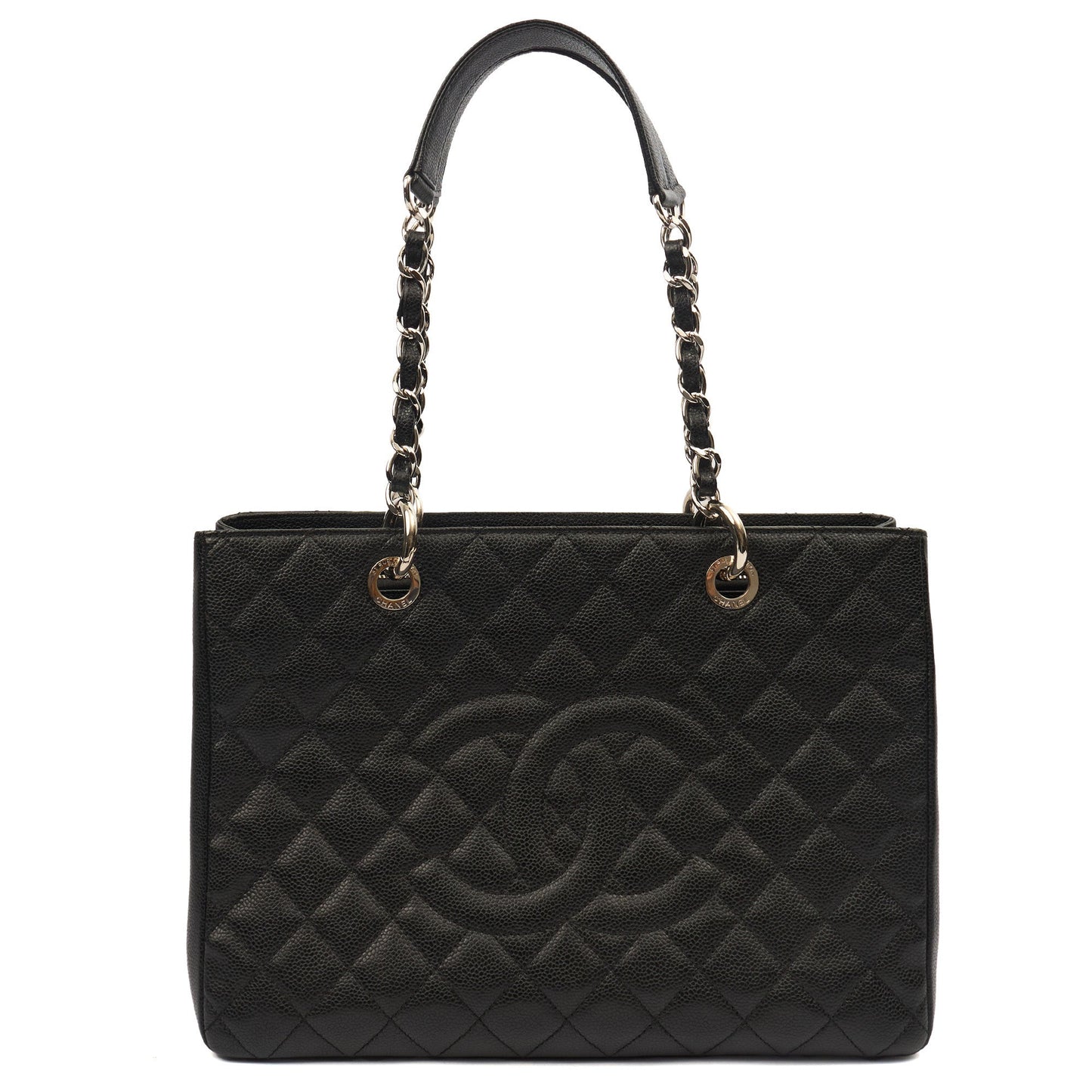 Chanel Tote Grand Shopping Tote in Black, Caviar Leather — Front View