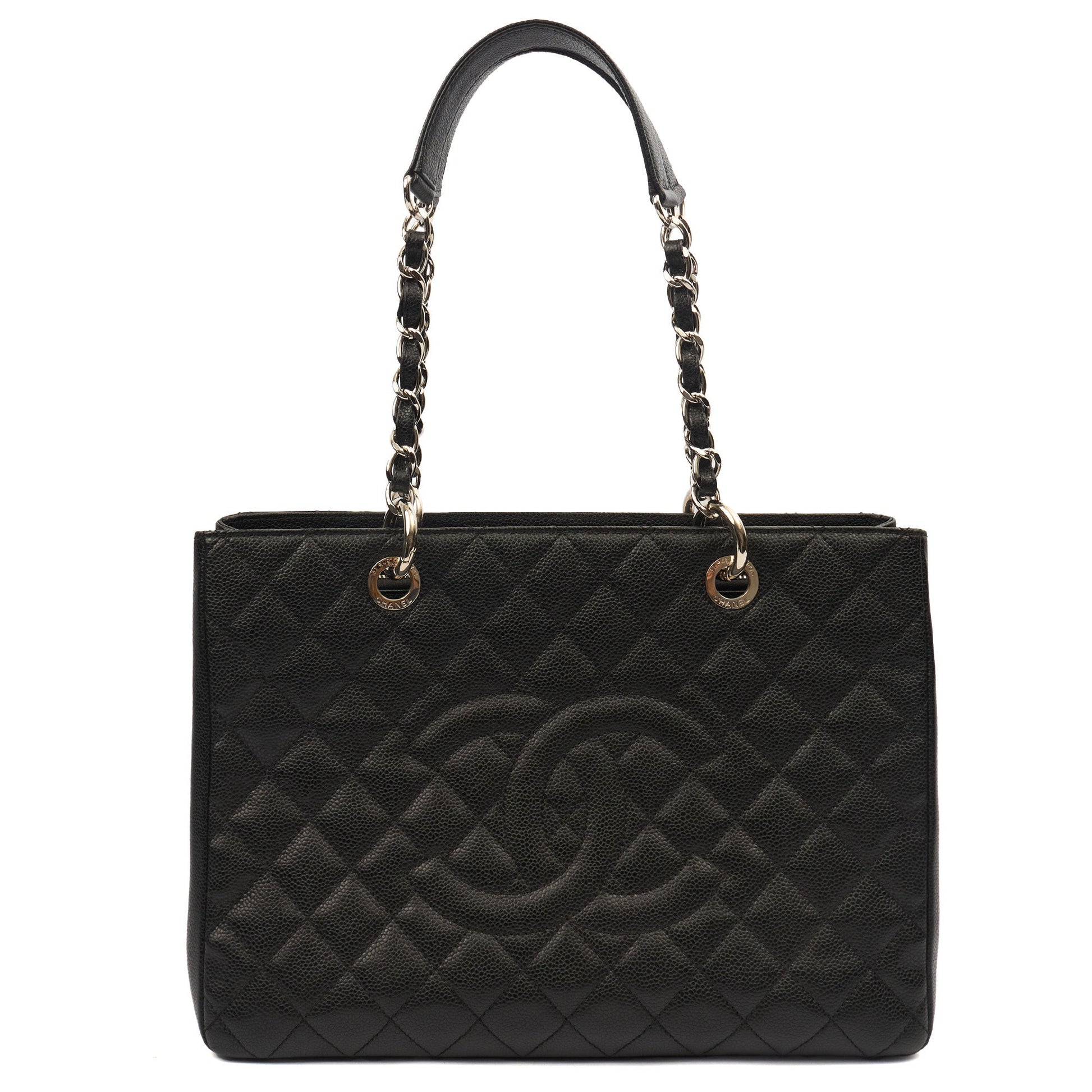 Chanel Tote Grand Shopping Tote in Black, Caviar Leather — Front View