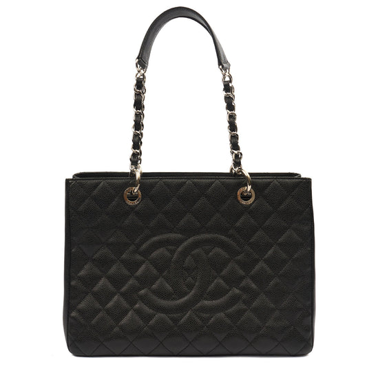 Chanel Tote Grand Shopping Tote in Black, Caviar Leather — Front View