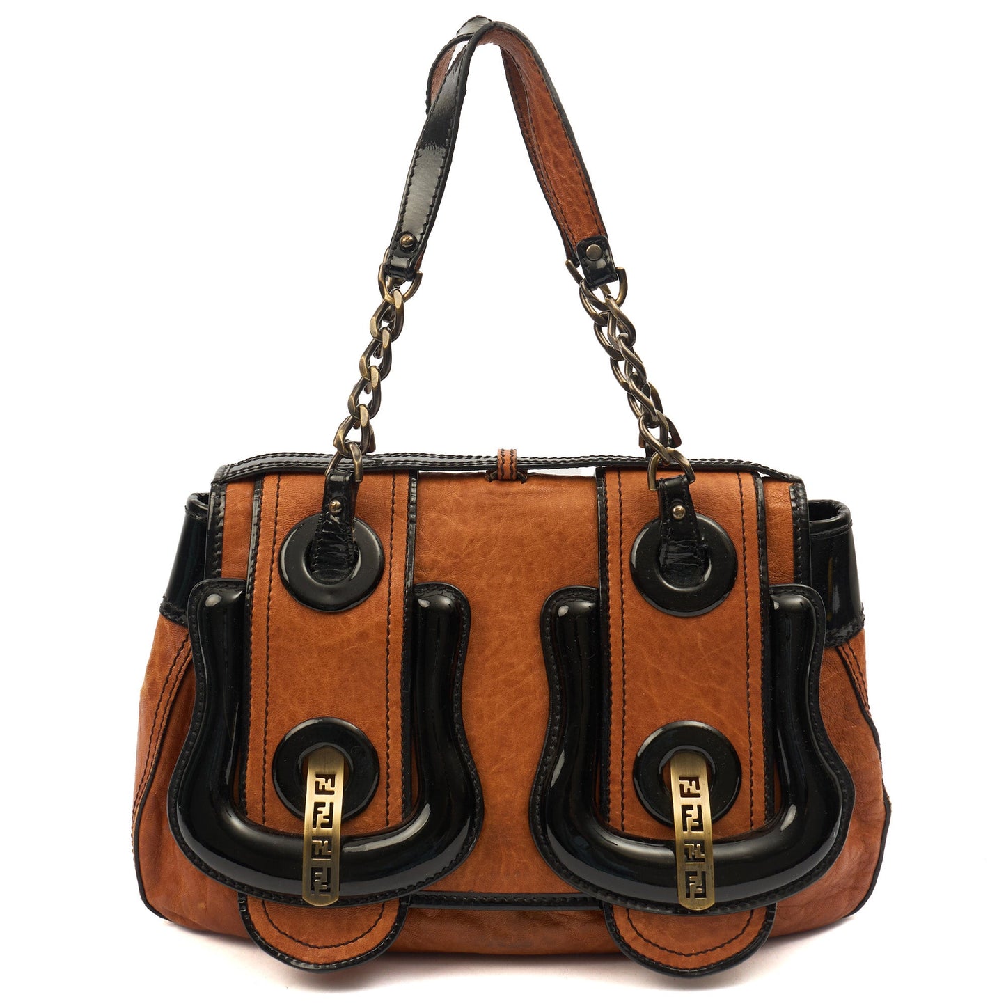 Fendi Tote B Bag in Brown, Leather — Front View