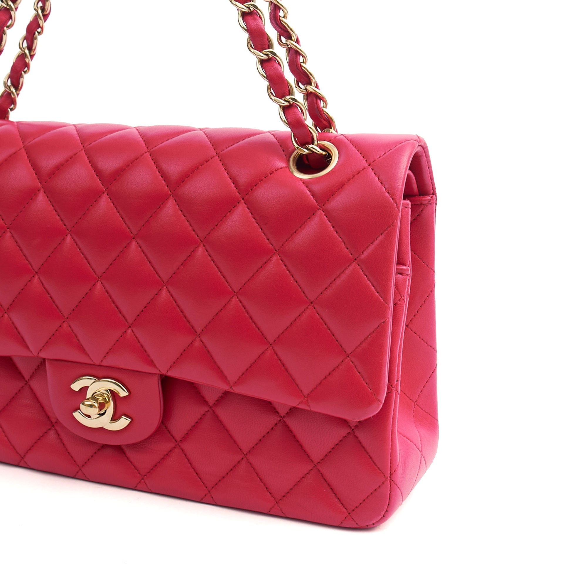 Chanel Shoulder Bag Classic Double Flap - Medium in Red, Lambskin Leather — Alternate View 33