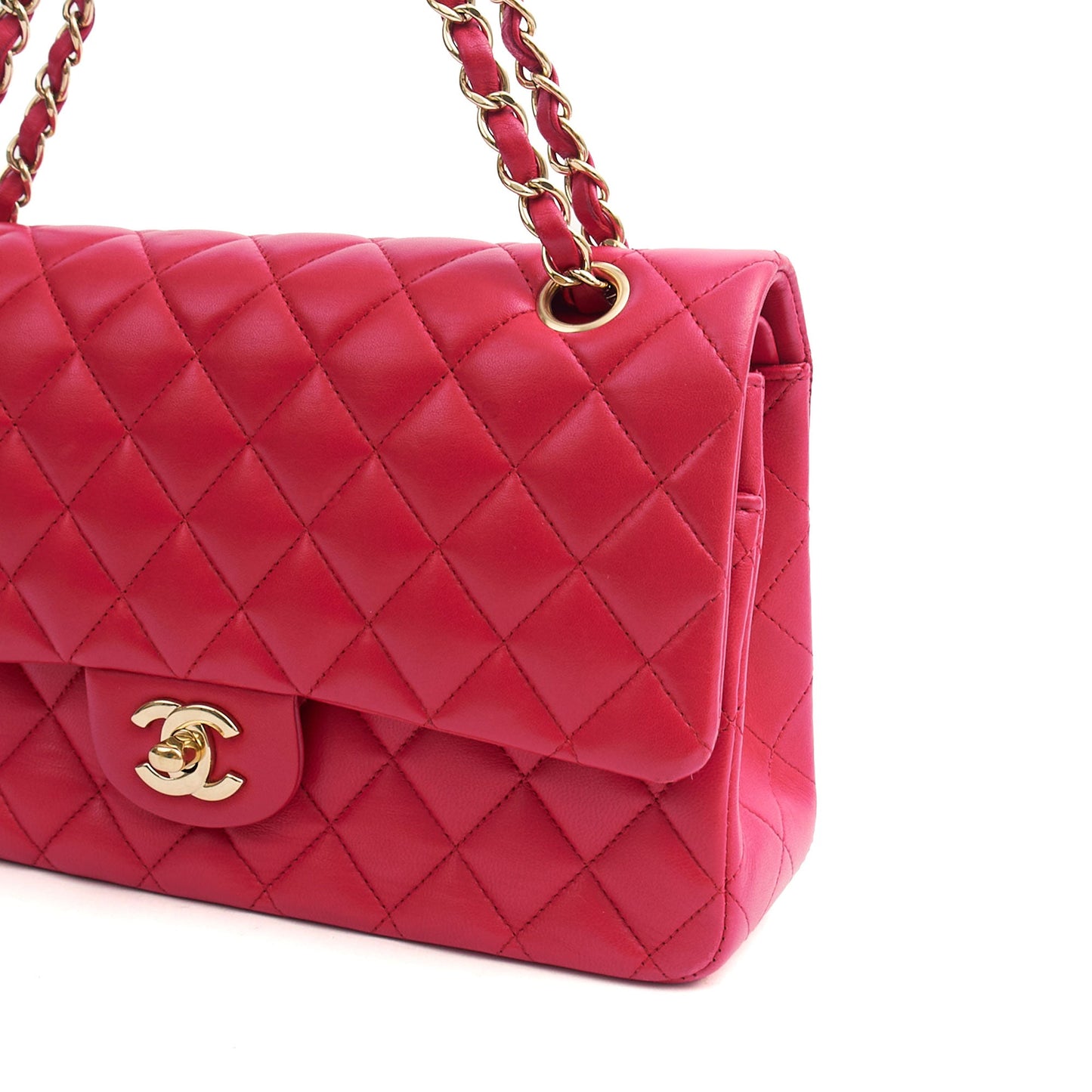 Chanel Shoulder Bag Classic Double Flap - Medium in Red, Lambskin Leather — Alternate View 22