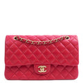 Chanel Shoulder Bag Classic Double Flap - Medium in Red, Lambskin Leather — Front View