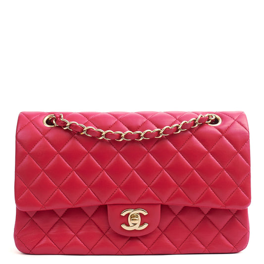 Chanel Shoulder Bag Classic Double Flap - Medium in Red, Lambskin Leather — Front View