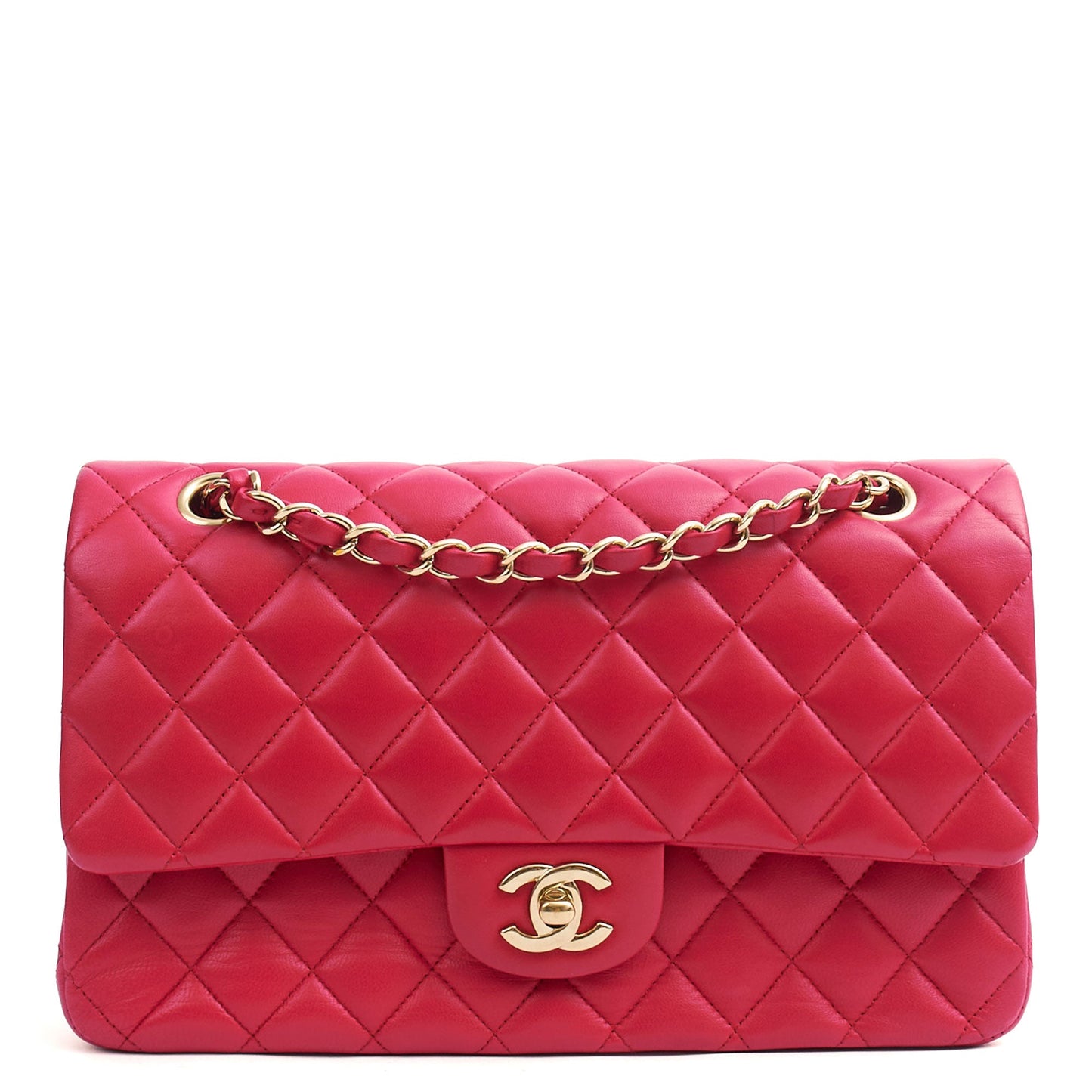 Chanel Shoulder Bag Classic Double Flap - Medium in Red, Lambskin Leather — Alternate View 24
